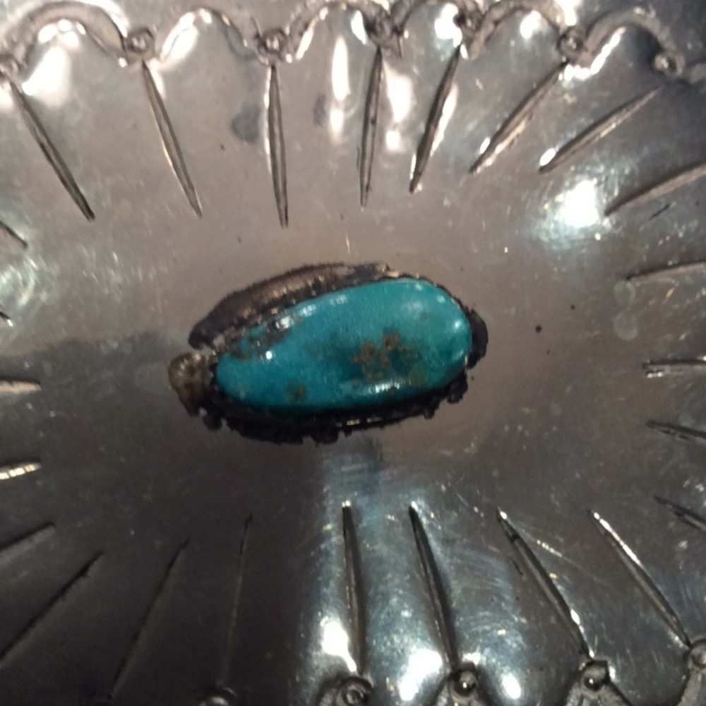 Unisex Sterling Silver & Turquoise Belt Buckle - Picture 4 of 4